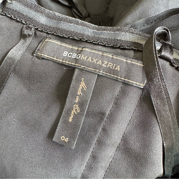 BCBG MAX AZRIA Soft-Shell Sheer ONE-SHOULDER TAFFETA DRESS Floral Hem - Black - Picture 3 of 14